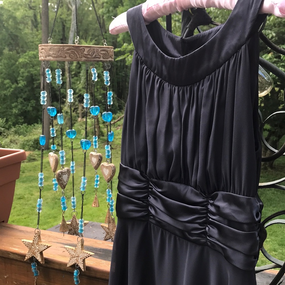 Slate grey blue chiffon cocktail dress